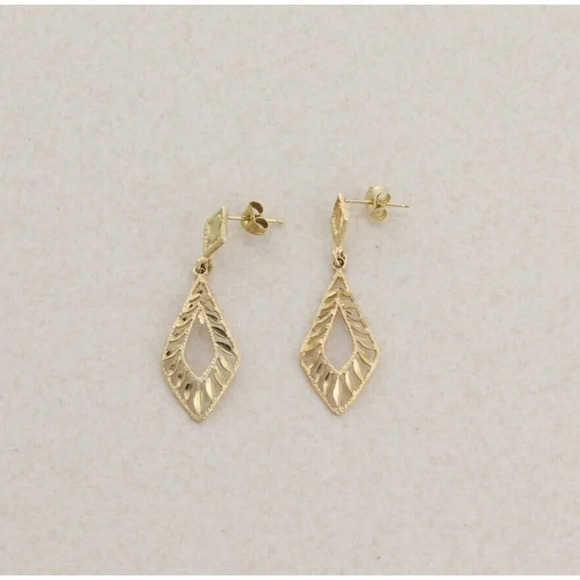 14k Yellow Gold Filigree Dangle Drop Earrings - Picture 6 of 7